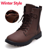Merkmak Tactical Waterproof Winter Warm Snow Boots Men Vintage Leather Motorcycle Ankle Martin High Cut Male Casual Ankle Boots